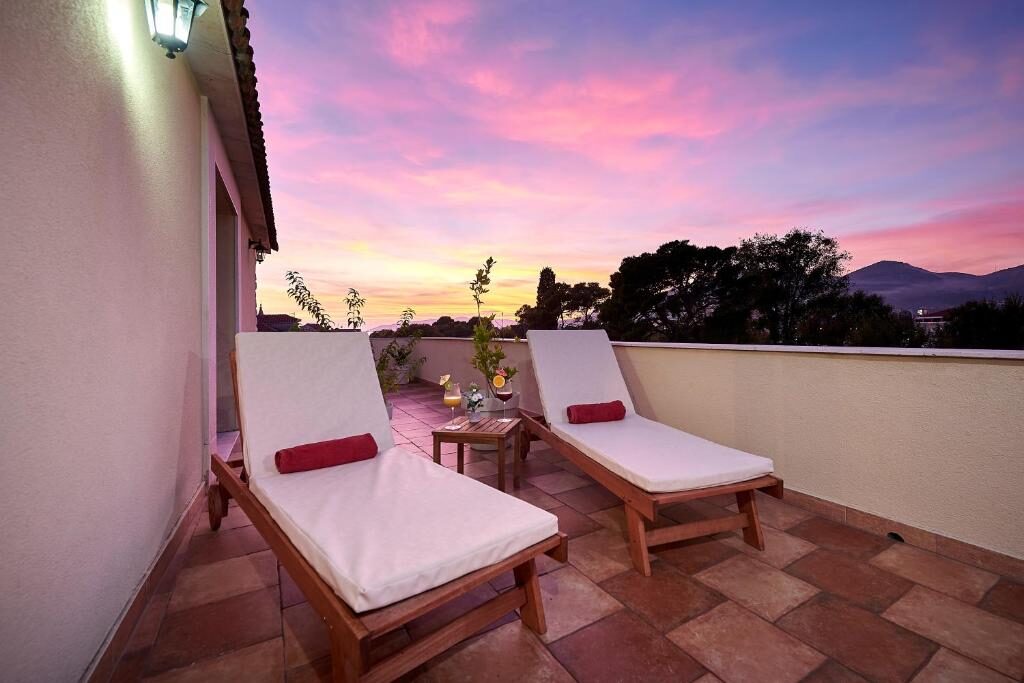 Terrace at Palace Derossi at sunset